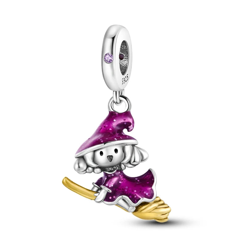 Halloween Magical Girl Witch Dangle Charm for Bracelet Necklace Pendant