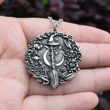 Halloween Moon Wizard Hat Witch Broom Pendant Necklace Gothic Charm Jewelry