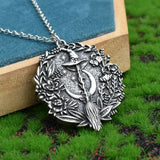 Halloween Moon Wizard Hat Witch Broom Pendant Necklace Gothic Charm Jewelry
