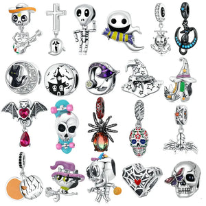 Halloween Magic Witch S925 Silver Pendant Bracelet Necklace DIY Charm Jewelry