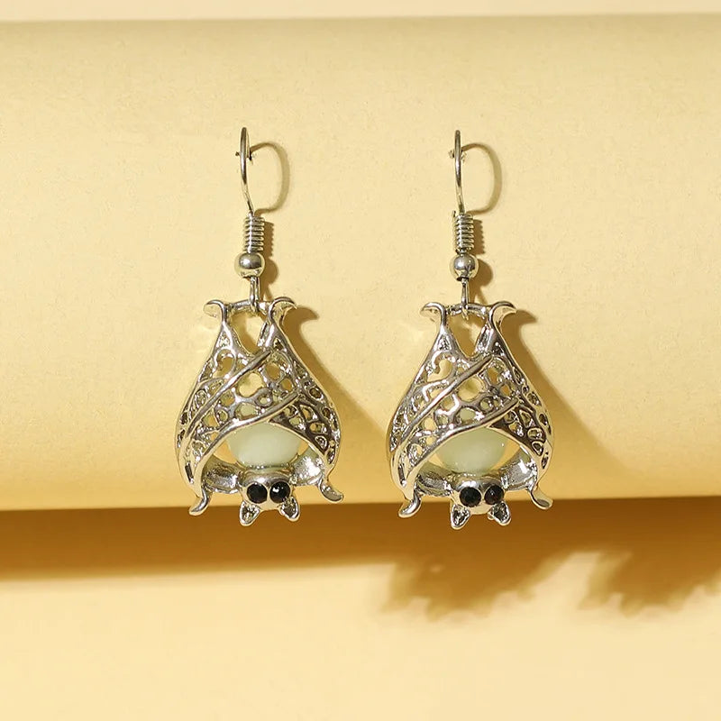 Halloween Bat Earrings Light up Night Glow Hollow out Earrings