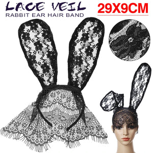 Lace Rabbit Bunny Ears Veil Eye Mask Headwear Hair Accessories