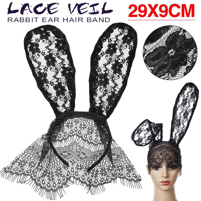Lace Rabbit Bunny Ears Veil Eye Mask Headwear Hair Accessories
