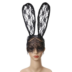 Lace Rabbit Bunny Ears Veil Eye Mask Headwear Hair Accessories