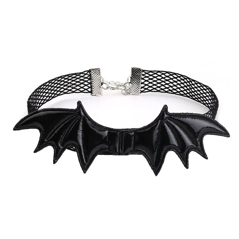 Halloween Party Bat Lace Necklace with Bell Collar