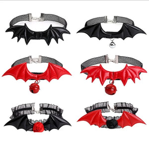 Halloween Party Bat Lace Necklace with Bell Collar