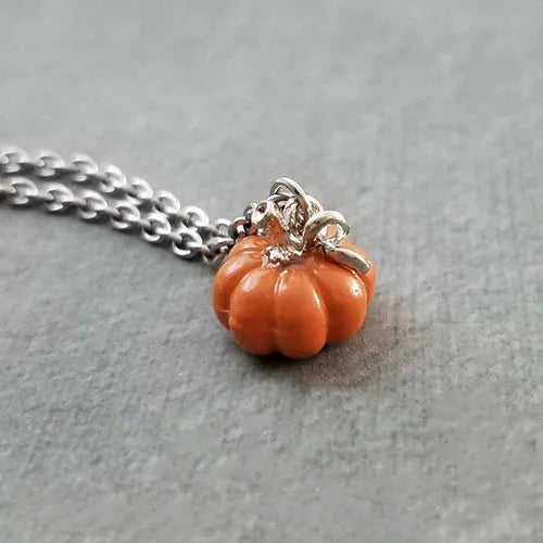 Halloween Pumpkin Pendant Necklace Vintage Charm Chain Jewelry