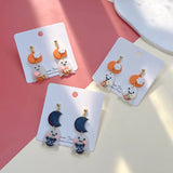 Halloween Pumpkin Magic Hat Clay Earrings for Women