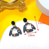 Halloween Pumpkin Magic Hat Clay Earrings for Women