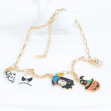 Halloween Pumpkin Pendant Necklace Spooky Witch Cat Chain