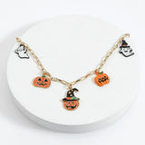 Halloween Pumpkin Pendant Necklace Spooky Witch Cat Chain