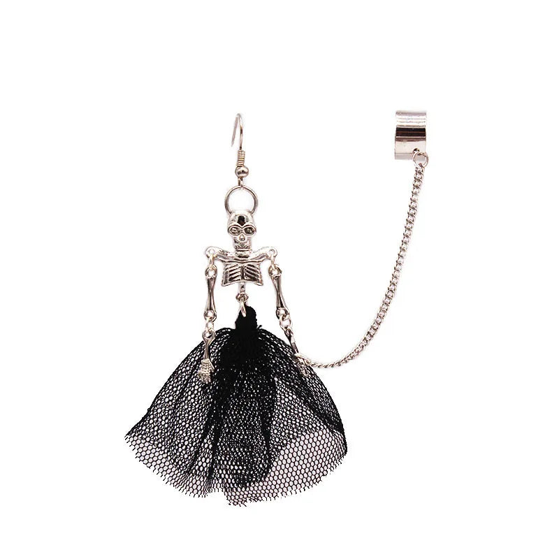 Halloween Punk Gothic Skull Bride Dress Earrings Set