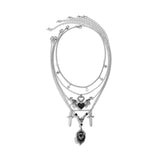 Halloween Punk Necklace Heart Layered Chain Pendant Jewelry