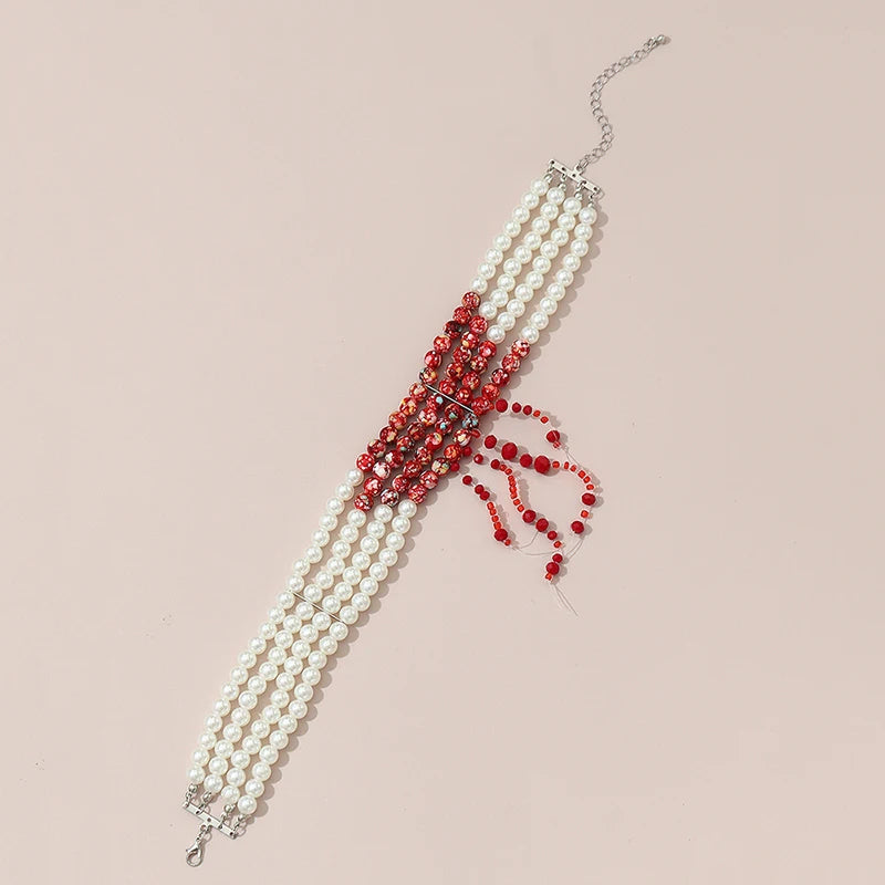 Halloween Red Crystal Beads Necklace Multi-layer Choker Cosplay Jewelry