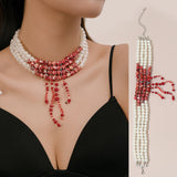 Halloween Red Crystal Beads Necklace Multi-layer Choker Cosplay Jewelry
