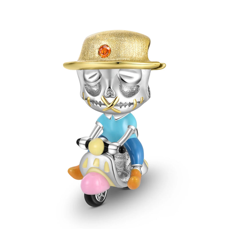Skeleton Family Basketball Boy Charm 925 Silver Bead Bracelet