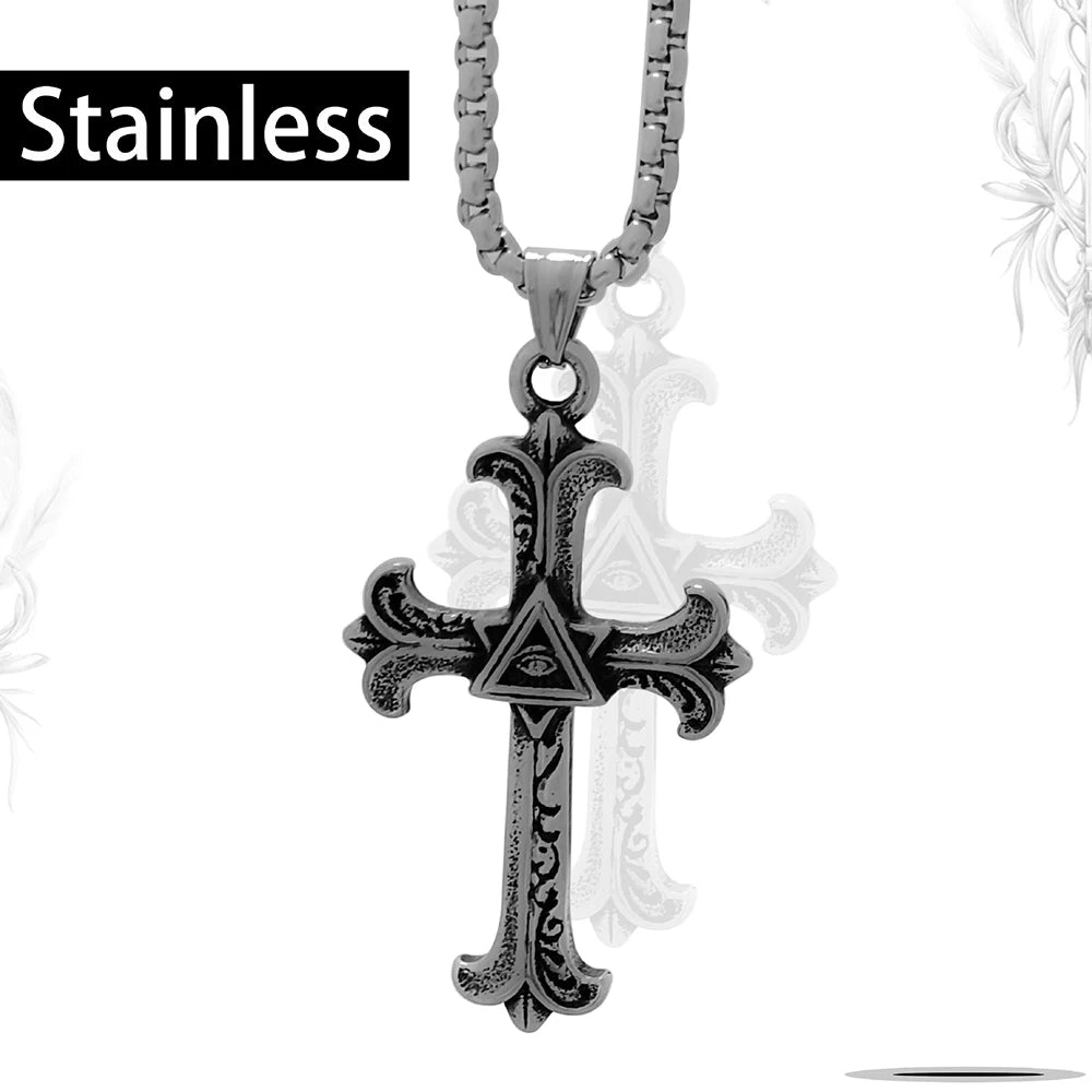 Vintage Halloween Stainless Steel Cross Drop Necklace