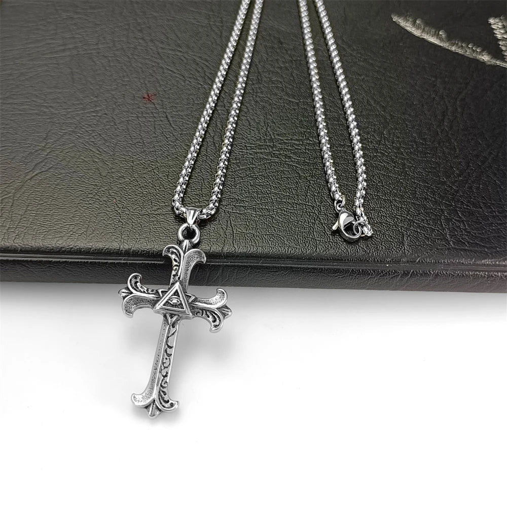 Vintage Halloween Stainless Steel Cross Drop Necklace
