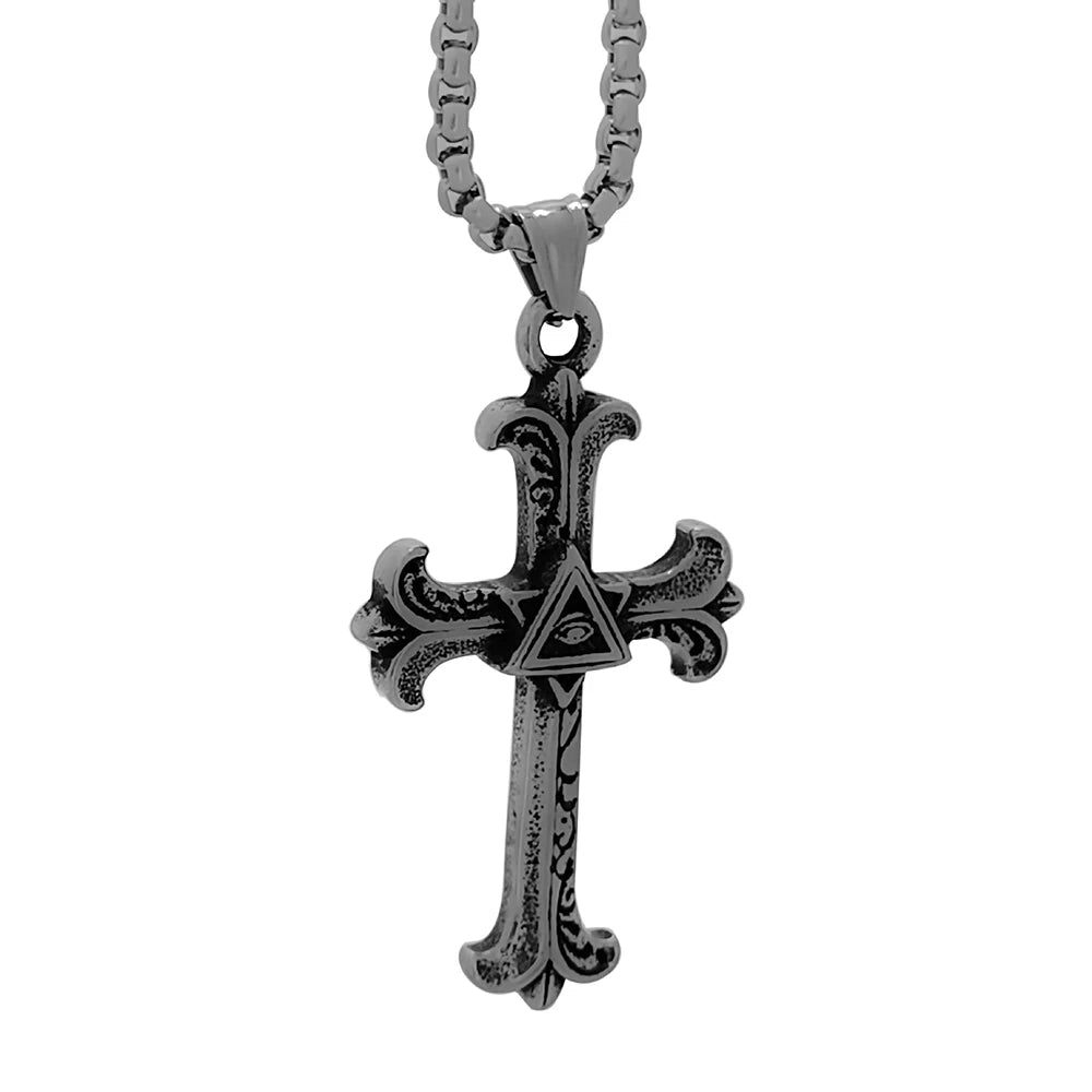 Vintage Halloween Stainless Steel Cross Drop Necklace