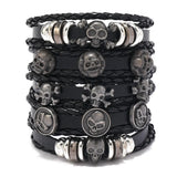 Halloween Viking Men's Leather Bracelet Punk Skull Head Rivets Handwoven Set