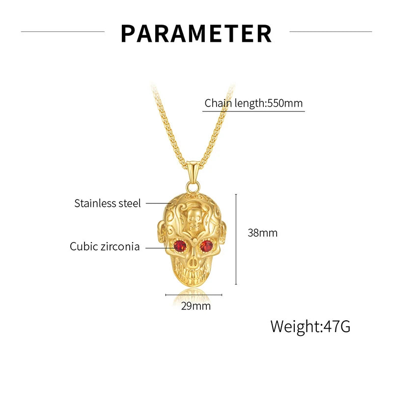 Halloween Viking Skull Head Pendant Necklace Stainless Steel Amulet