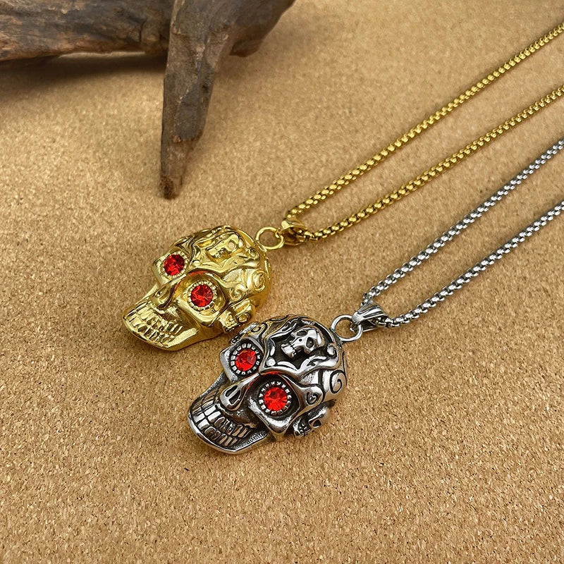 Halloween Viking Skull Head Pendant Necklace Stainless Steel Amulet