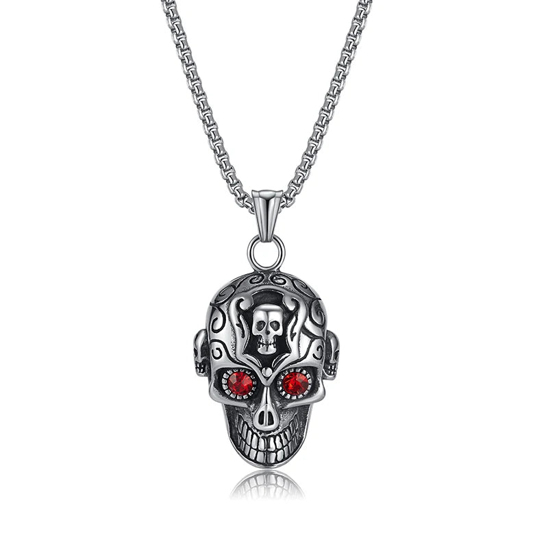 Halloween Viking Skull Head Pendant Necklace Stainless Steel Amulet