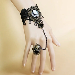 Vintage Lace Pirate Skull Bracelet with Open Ring