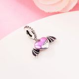 Halloween Winged Heart Dangle Charm 925 Sterling Silver Beads