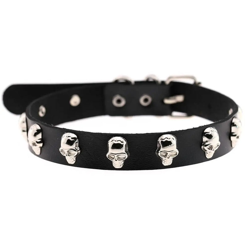 Skull Choker Collar Goth Necklace Leather Jewelry Halloween Costume