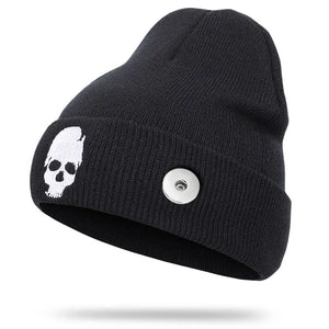 Skull Embroidery Knitted Snap Button Woolen Hat