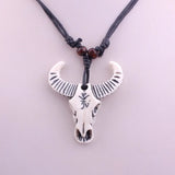 Halloween Cow Bone Carving Necklace Cow Head Pendant