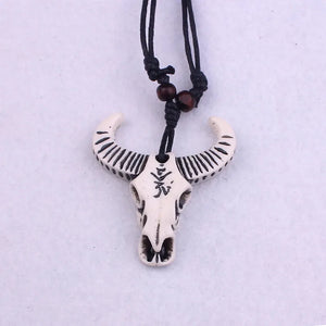 Halloween Cow Bone Carving Necklace Cow Head Pendant