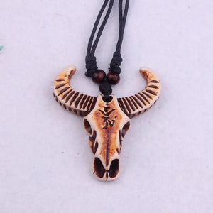 Halloween Cow Bone Carving Necklace Cow Head Pendant