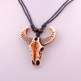 Halloween Cow Bone Carving Necklace Cow Head Pendant
