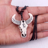 Halloween Cow Bone Carving Necklace Cow Head Pendant