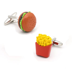 Hamburg & Fries Brass Cuff Links Yellow Men's Food