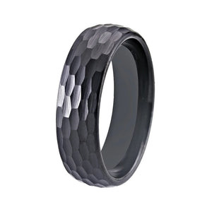 8mm Domed Tungsten Ring Hammered Comfort Fit Wedding Band