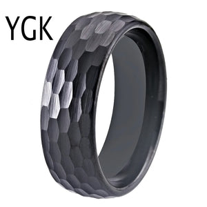 8mm Domed Tungsten Ring Hammered Comfort Fit Wedding Band