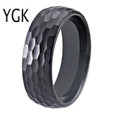 8mm Domed Tungsten Ring Hammered Comfort Fit Wedding Band