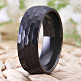 8mm Domed Tungsten Ring Hammered Comfort Fit Wedding Band