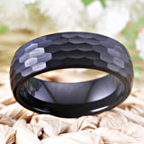 8mm Domed Tungsten Ring Hammered Comfort Fit Wedding Band