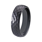 8mm Domed Tungsten Ring Hammered Comfort Fit Wedding Band