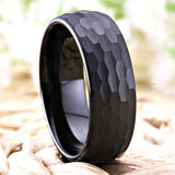 8mm Domed Tungsten Ring Hammered Comfort Fit Wedding Band