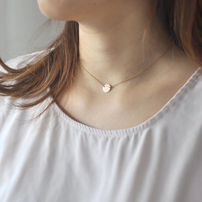 Hammered Coin Necklace Classic Choker Filled Pendant Boho Collier Femme Necklace