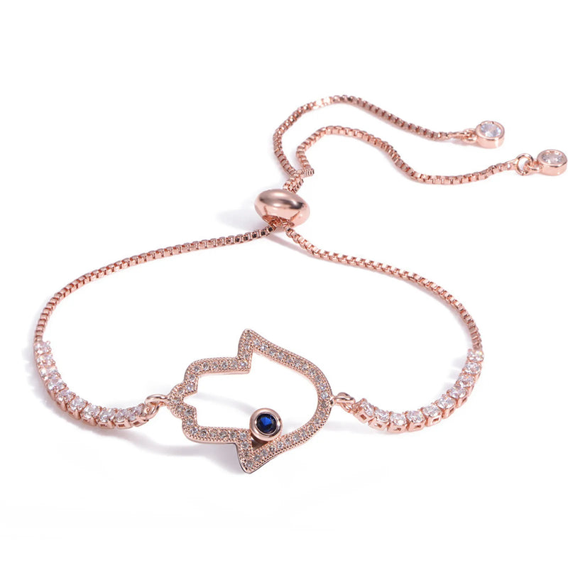 Hamsa Bracelet Hand of Fatima Cubic Zirconia Hand Chain