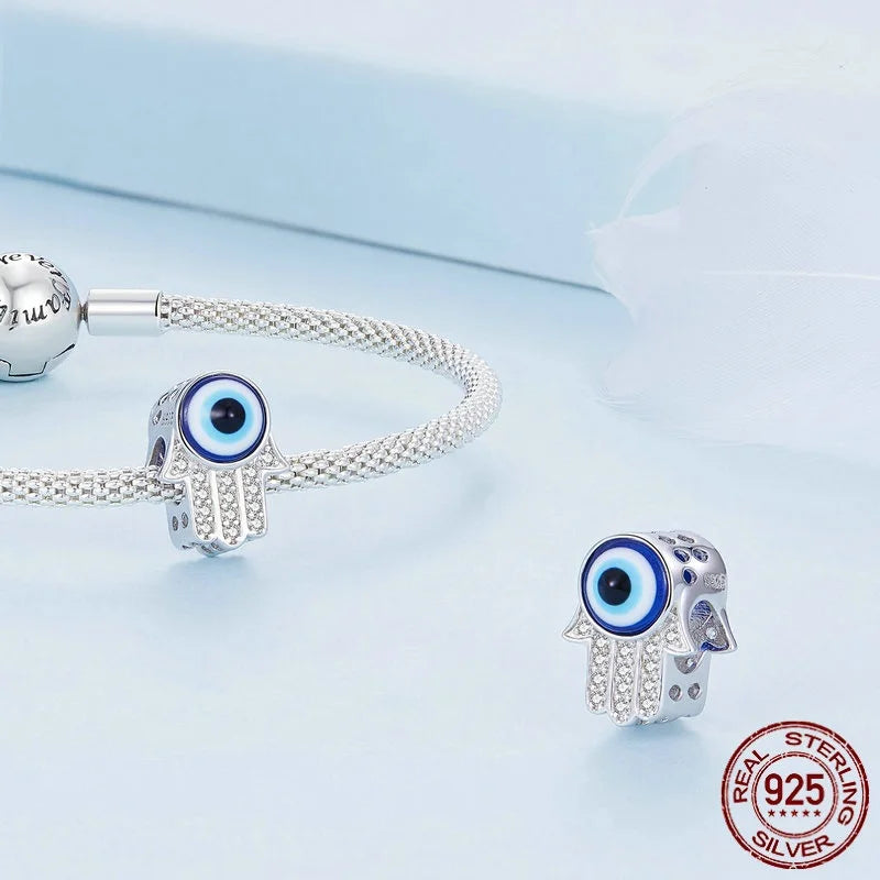 Hamsa Evil Eye Pendant 925 Sterling Silver Bead Fatima Hand
