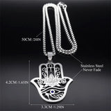 Hamsa Hand Ankh Lotus Necklace Stainless Steel Silver Eye of Horus N8075S02