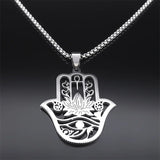 Hamsa Hand Ankh Lotus Necklace Stainless Steel Silver Eye of Horus N8075S02