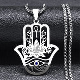 Hamsa Hand Ankh Lotus Necklace Stainless Steel Silver Eye of Horus N8075S02